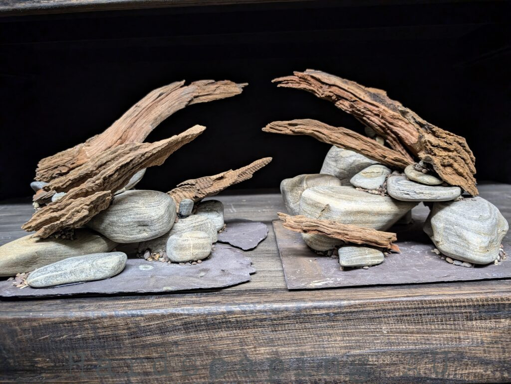River rock and wood aquascape